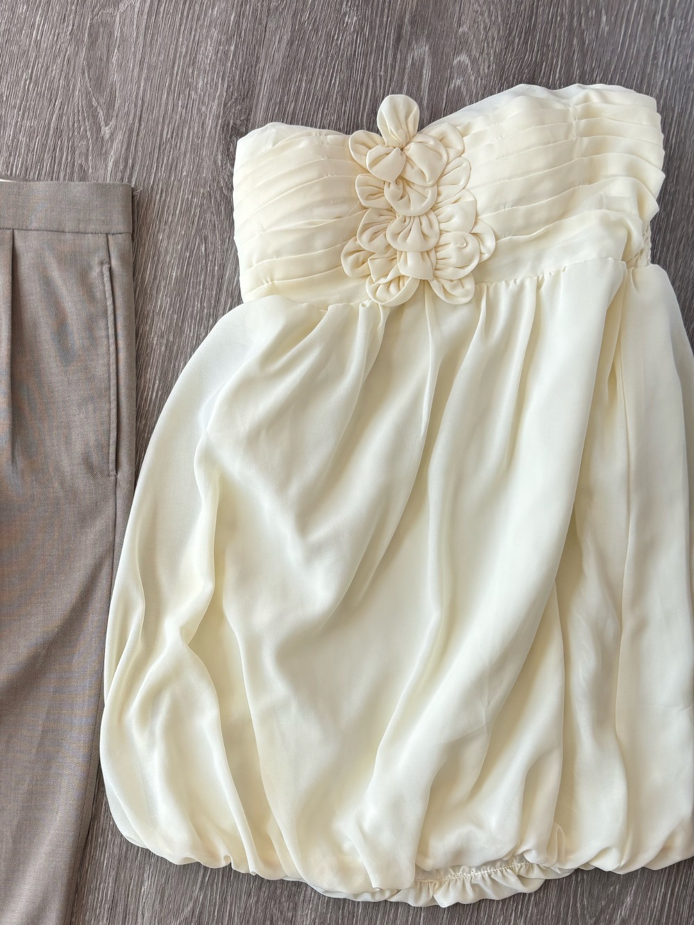 Mind Code Cream Smocked top strapless dress